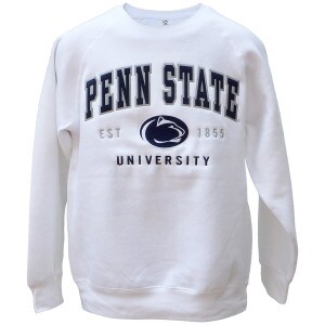 white crew sweatshirt with stitched Penn State over Athletic Logo, Est. 1855, and University